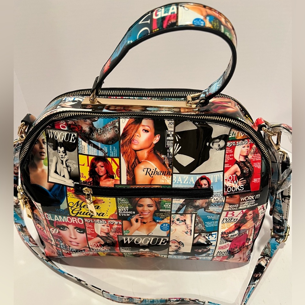 Multicolor Magazine Tote with an Eclectic Collage of Iconic Magazine Covers
